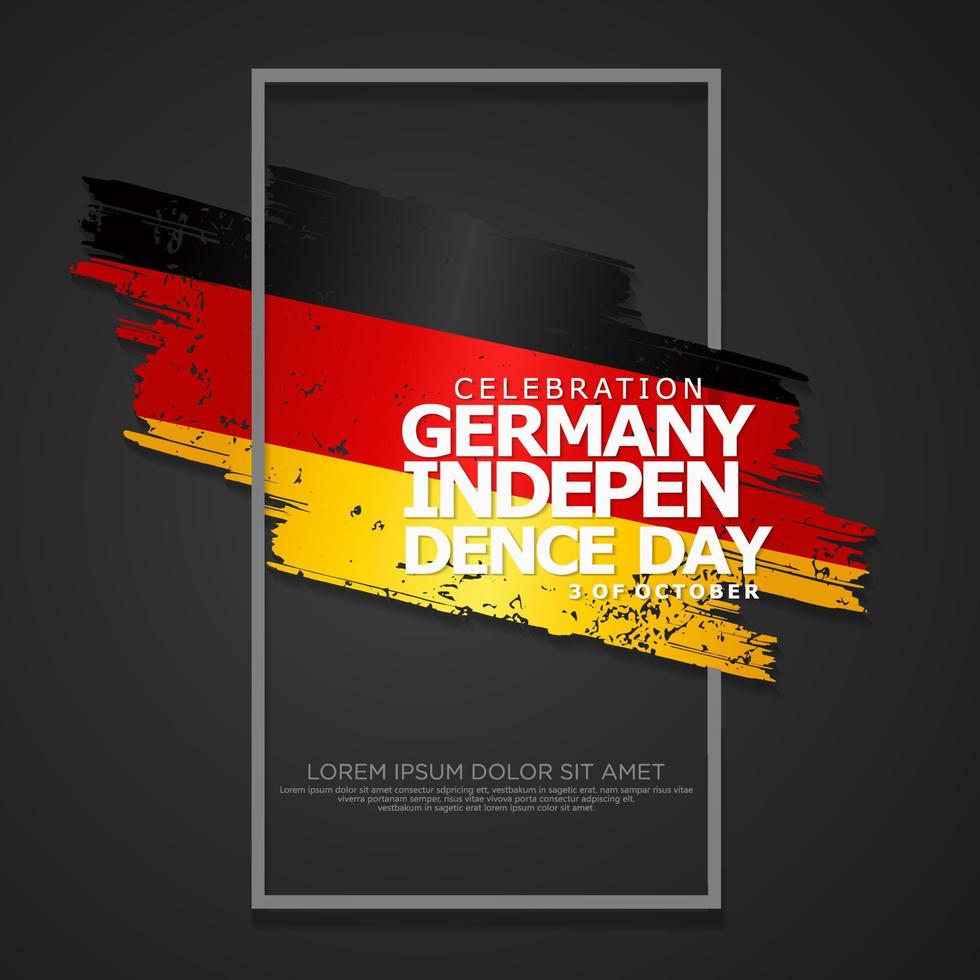 tarjeta de saludo del día de la unidad de alemania, con efecto grunge y salpicadura en la bandera como símbolo de independencia vector