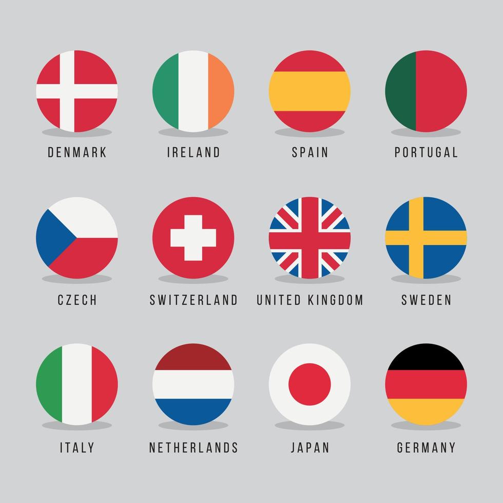 Circled Flags Different Countries vector