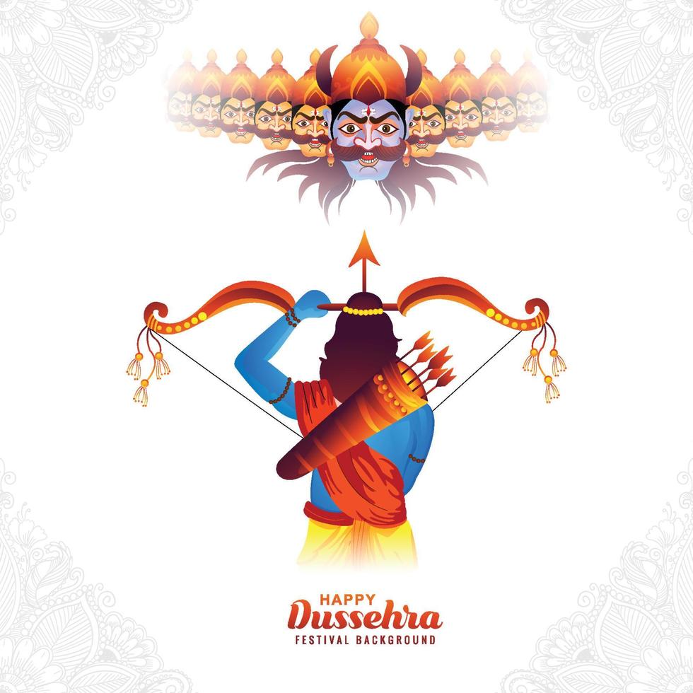 ilustración de lord rama matando a ravana en el fondo del festival feliz dussehra vector