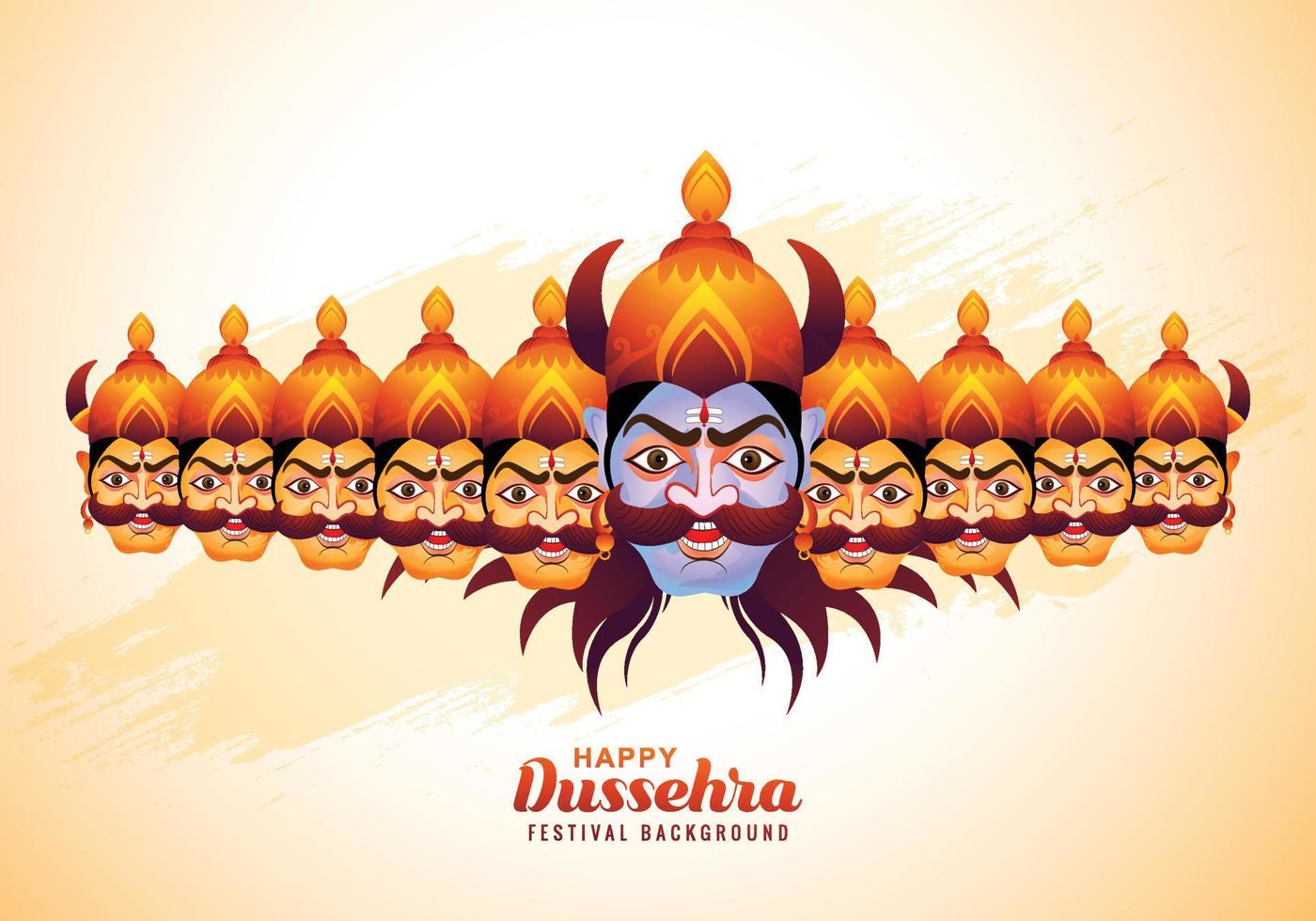 Happy dussehra celebration angry ravan with ten heads and bow card design vector