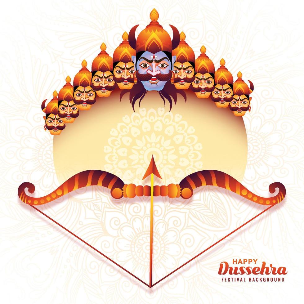 Lord rama with arrow killing ravana in happy dussehra celebration festival background vector