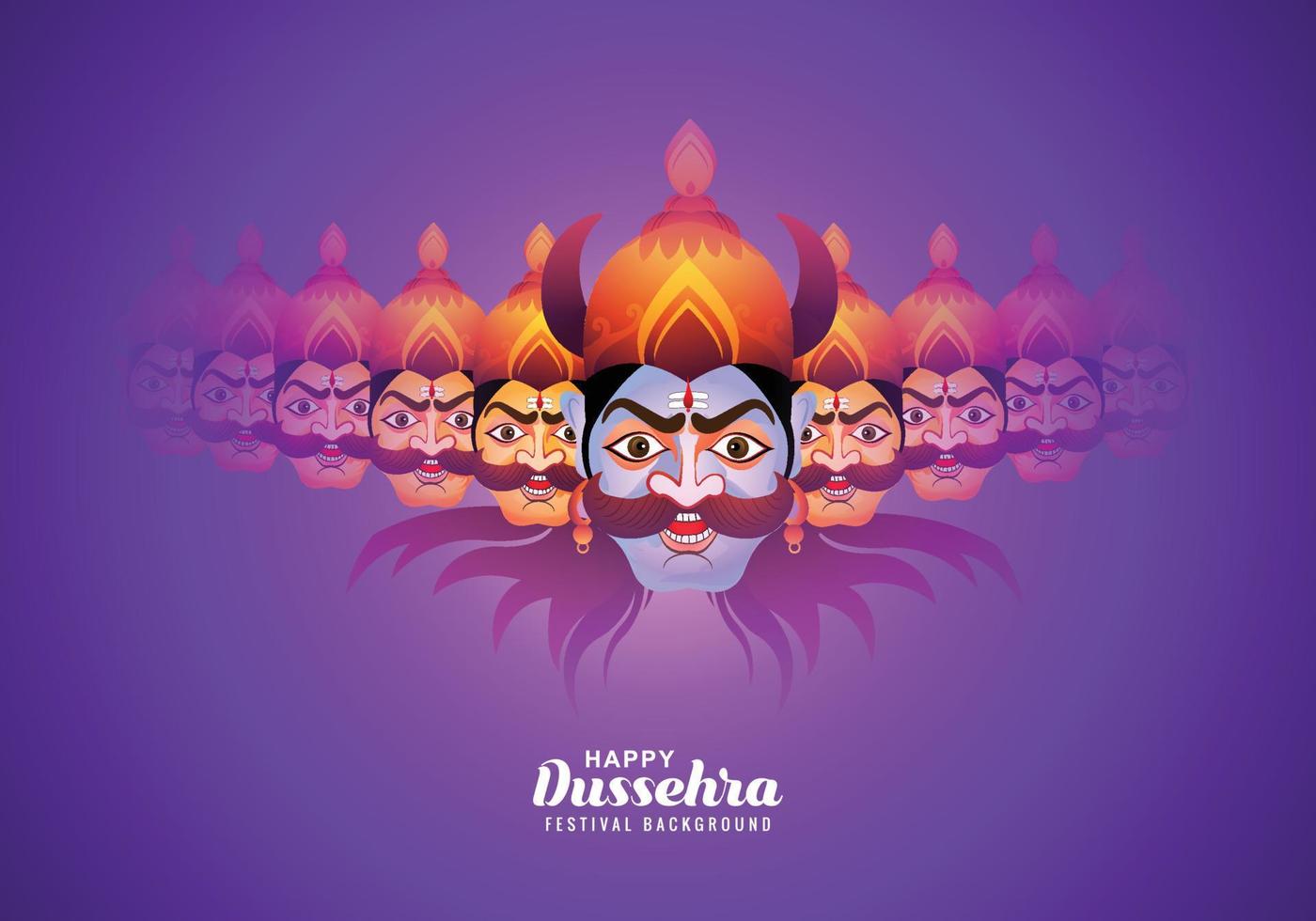 Happy dussehra celebration angry ravan with ten heads and bow card design vector