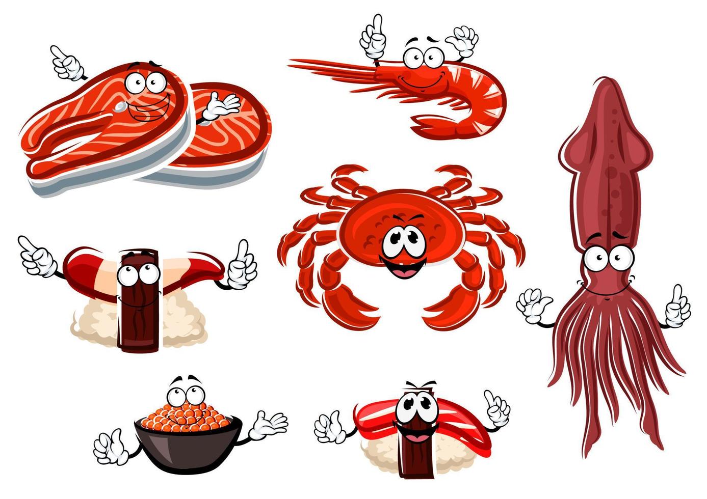 personajes de dibujos animados de mariscos y animales vector