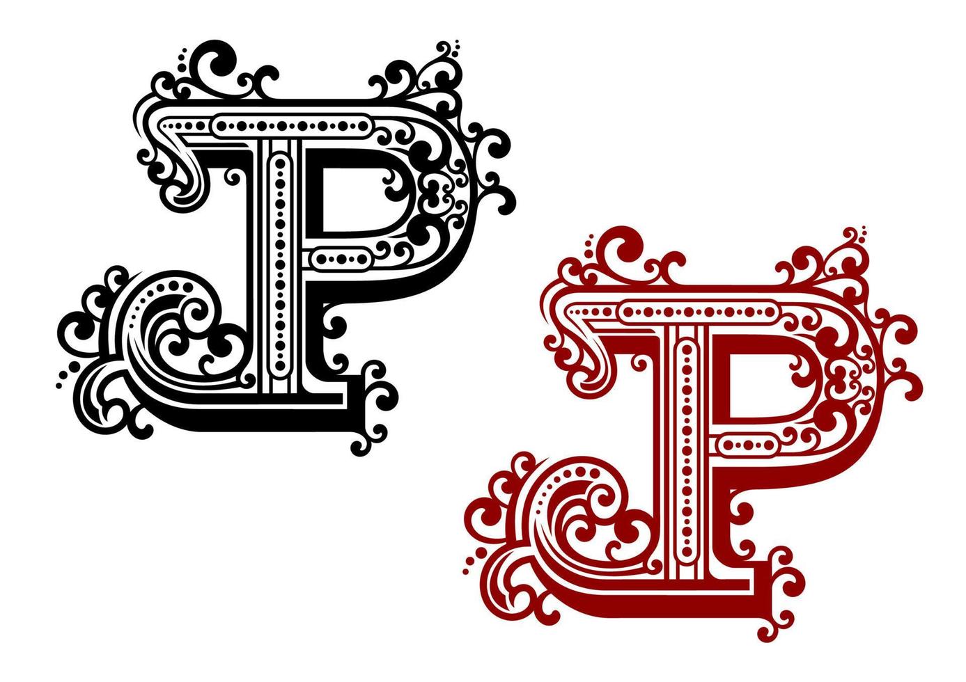 Capital letter P with curly flourishes vector