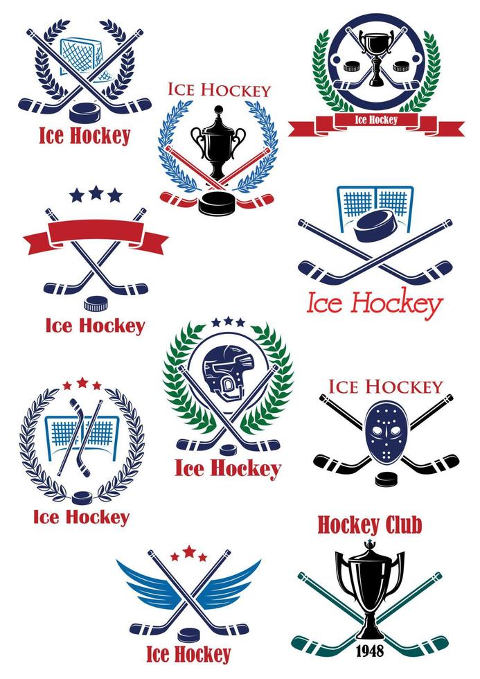 Ice hockey sport game emblems vector