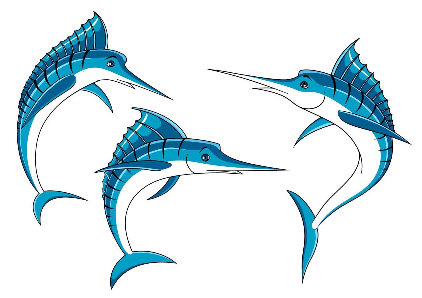Jumping blue marlin fish characters vector