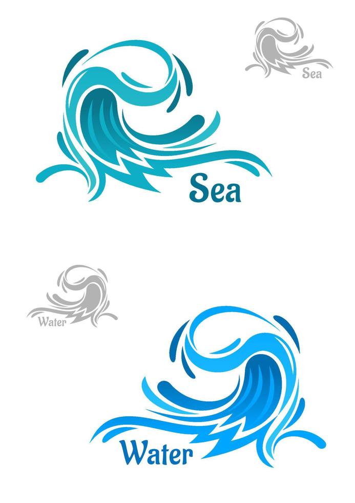 Powerful blue ocean wave icons vector