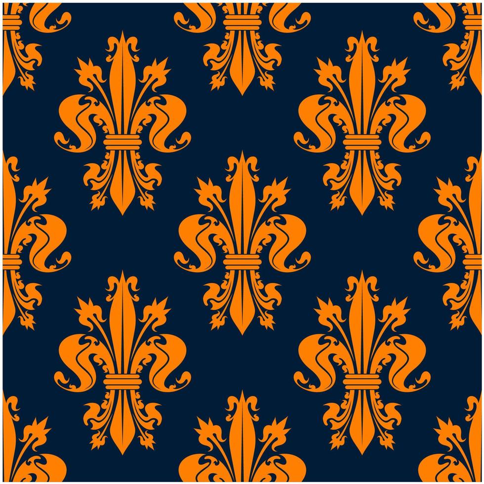 Blue and orange fleur-de-lis seamless pattern vector