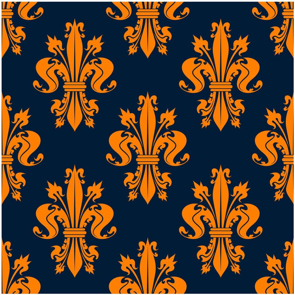 Blue and orange fleur-de-lis seamless pattern vector