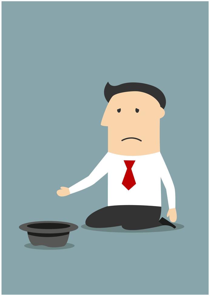 Bankrupt unhappy businessman begging money vector