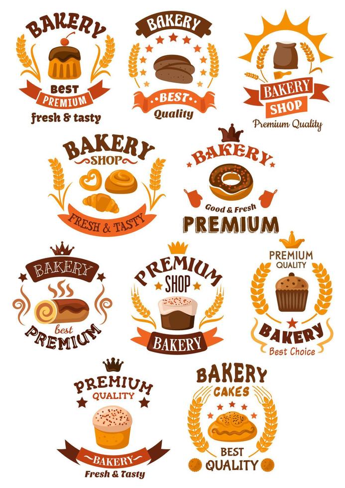 insignias o emblemas de panadería y pastelería vector