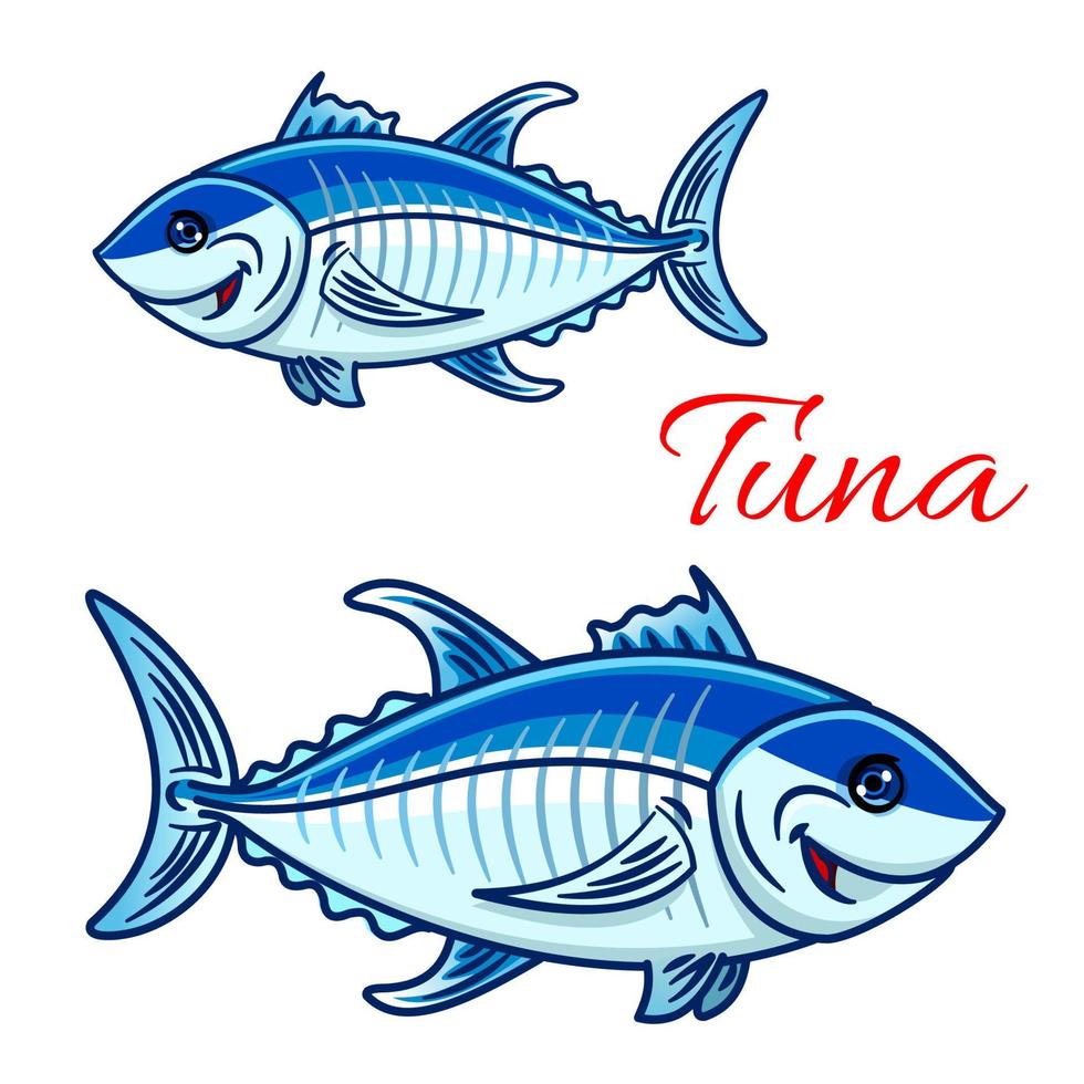 Smiling cartoon bluefin tunas for fishing design vector