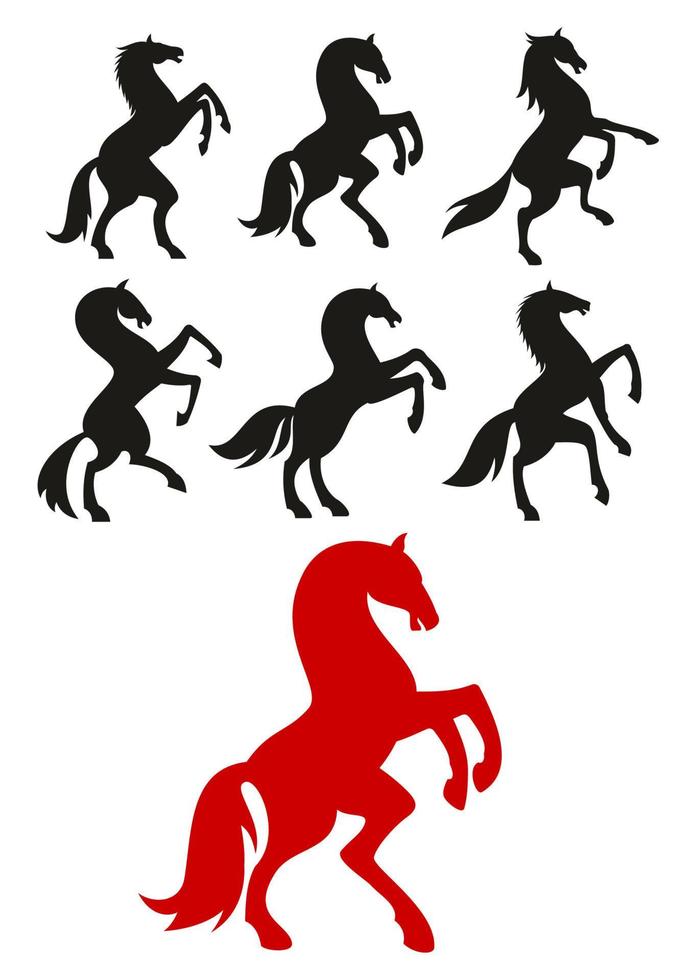 Rearing up and prancing horses silhouettes vector