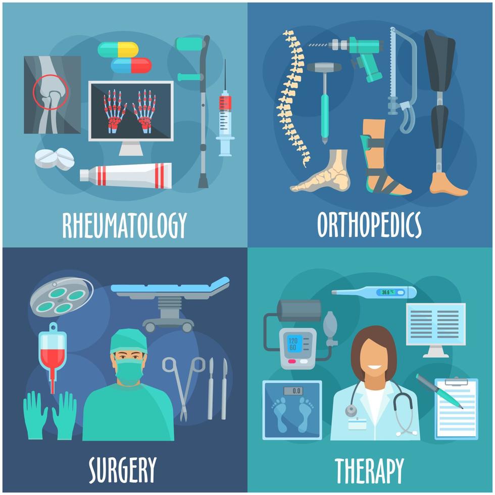 Surgery, therapy, orthopedic, rheumatology icons vector