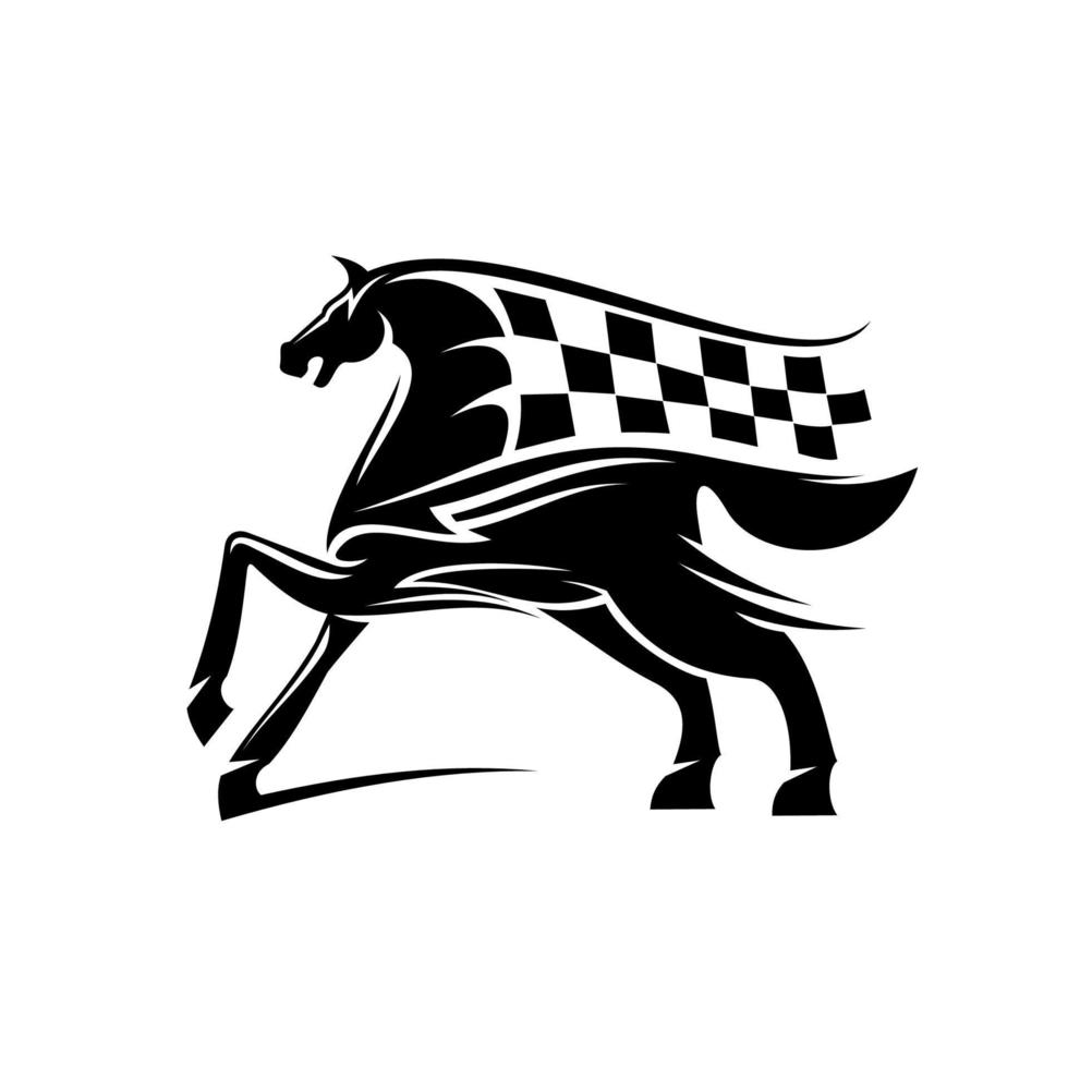 caballo con melena como símbolo de bandera de carrera a cuadros vector