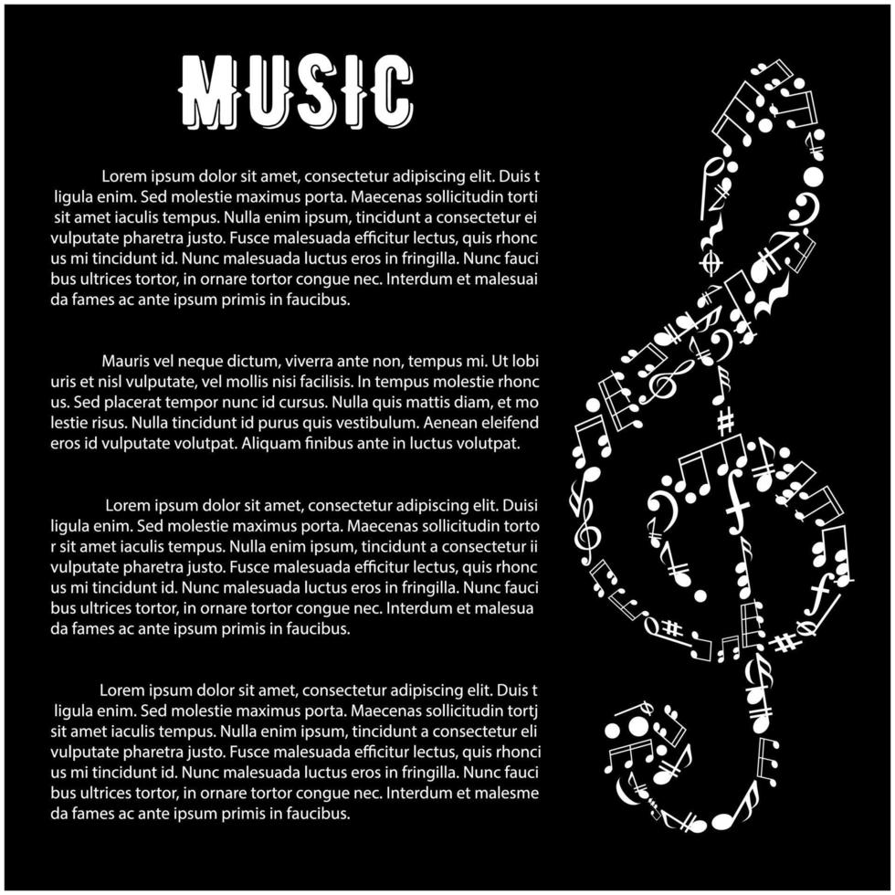 Music arts banner with treble clef and notes vector