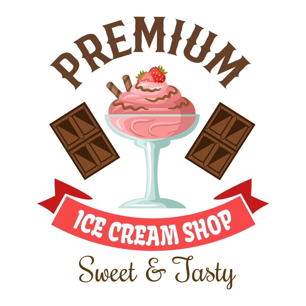 Ice cream shop retro symbol with strawberry gelato vector