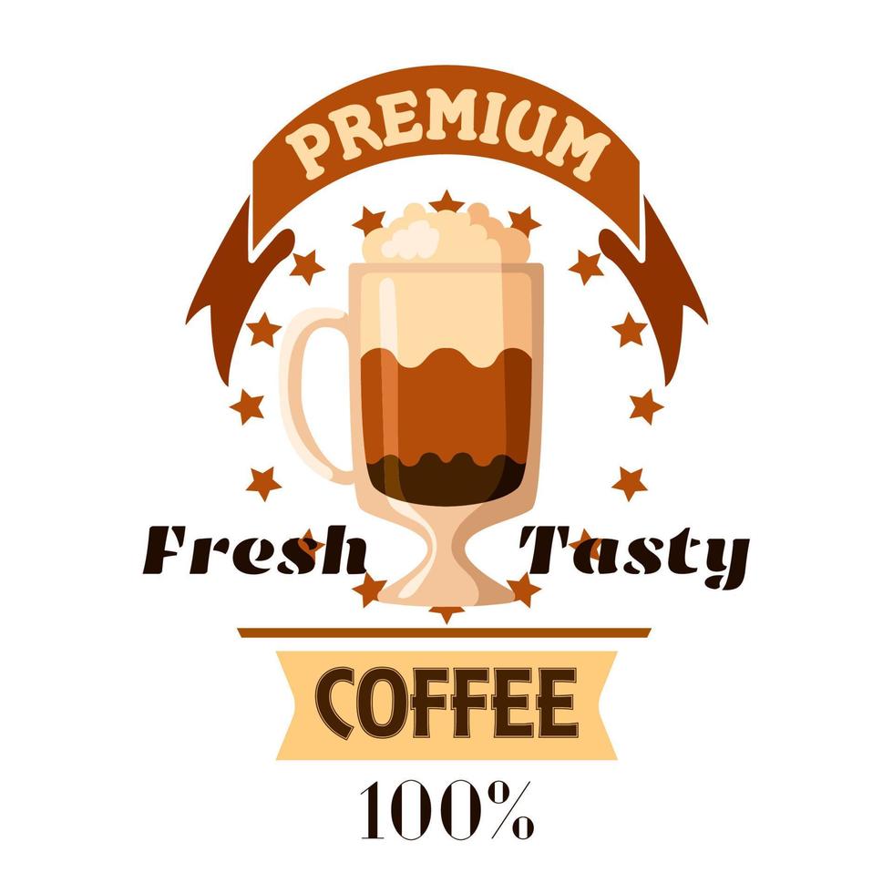 Cappuccino latte coffee cup cafe label vector