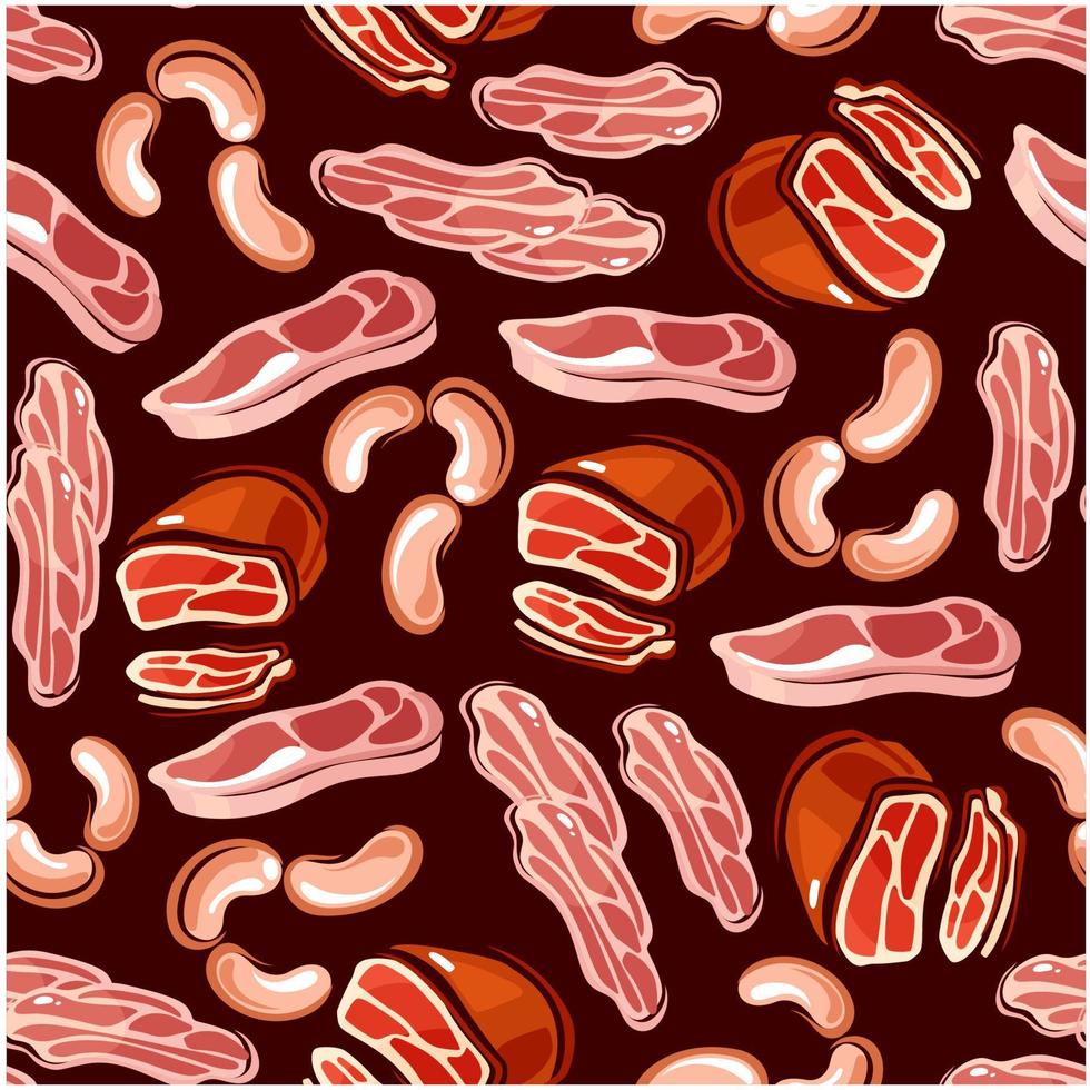 Meat, sausages, bacon seamless background vector