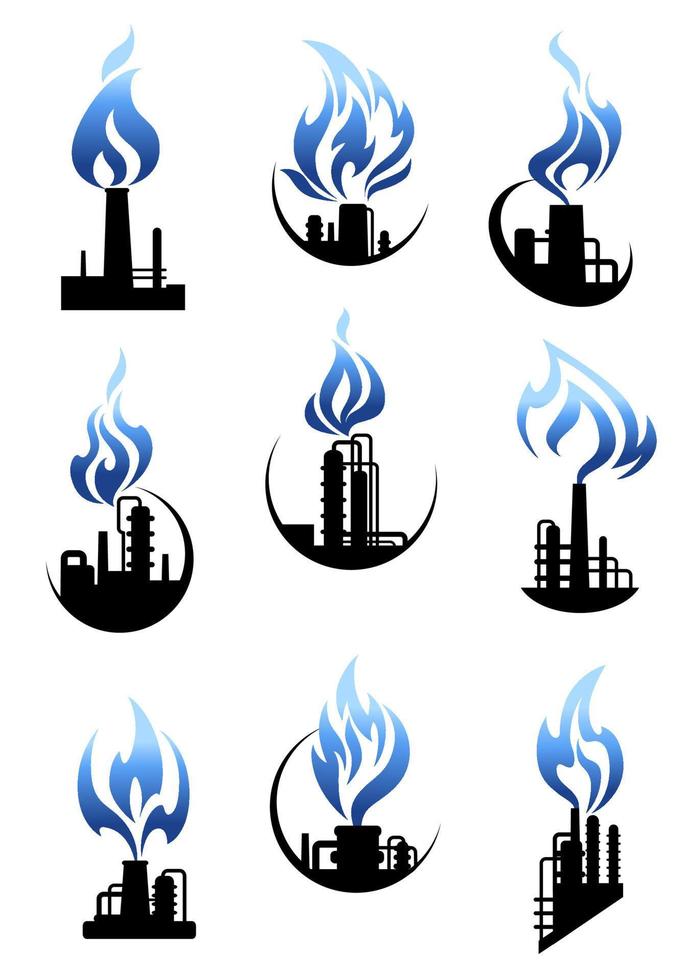 conjunto de iconos de fábricas de la industria del gas y el petróleo vector