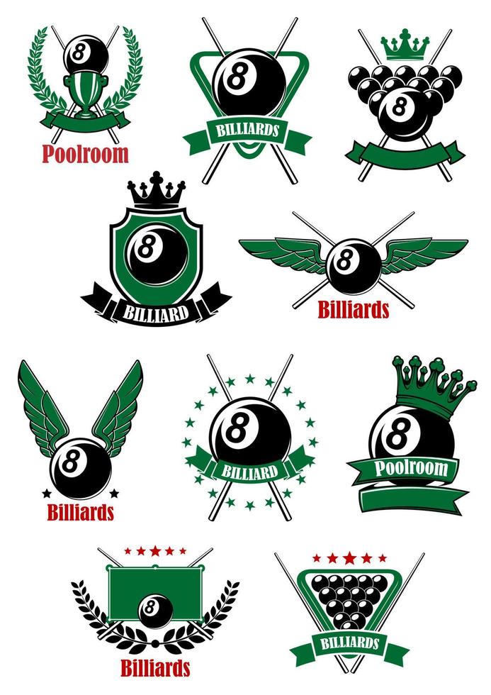 Billiards game icons with sport items vector