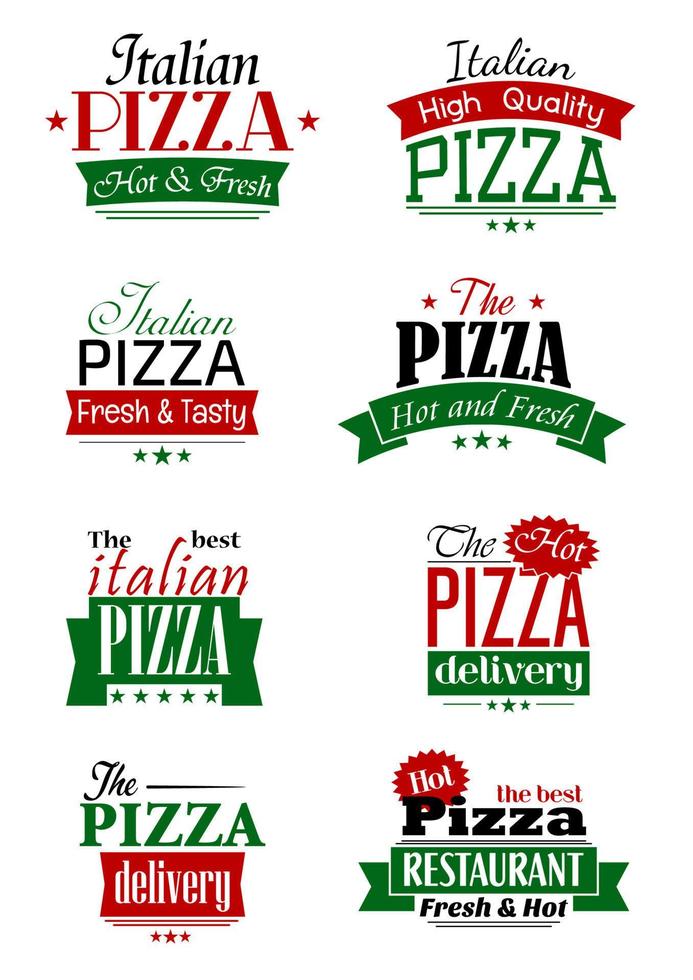 Italian pizza colorful labels and signs vector