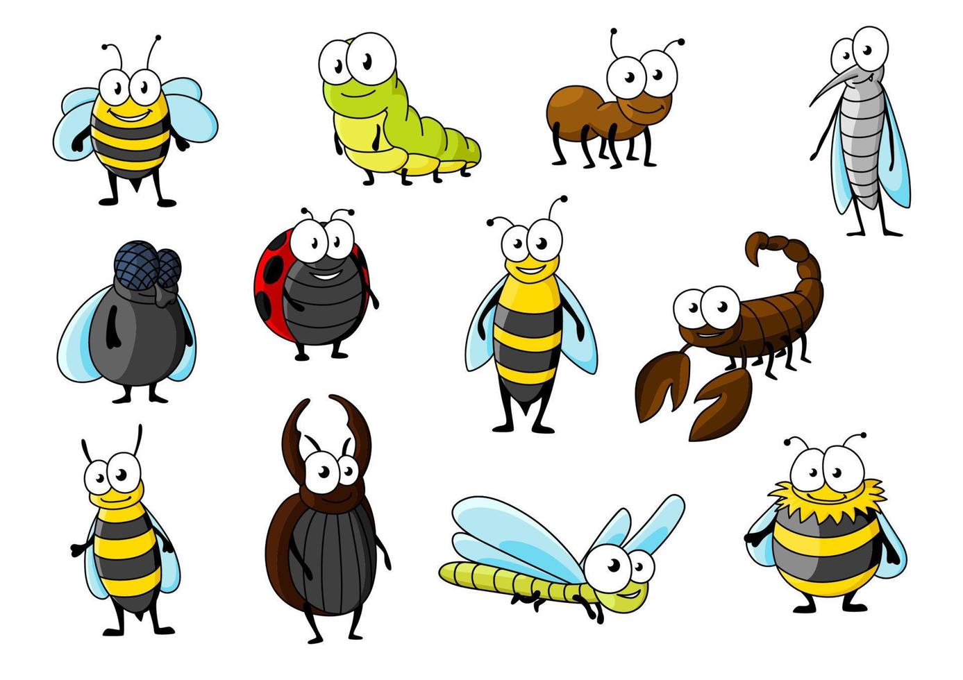 Cartoon funny insect animals characters 11676158 Vector Art at Vecteezy