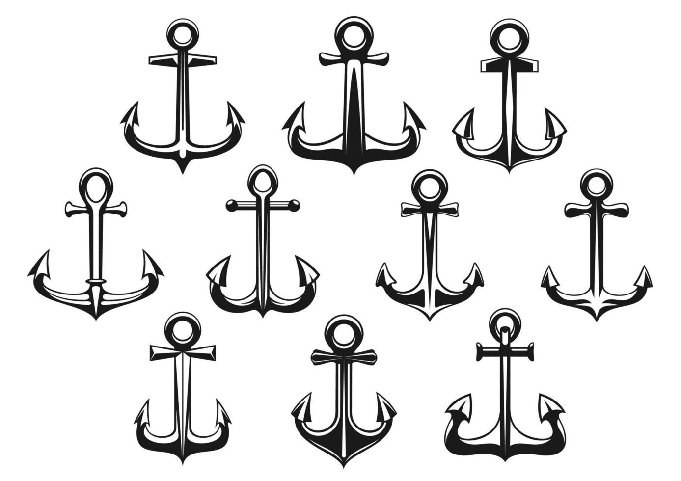 Retro marine stocked anchors icons vector