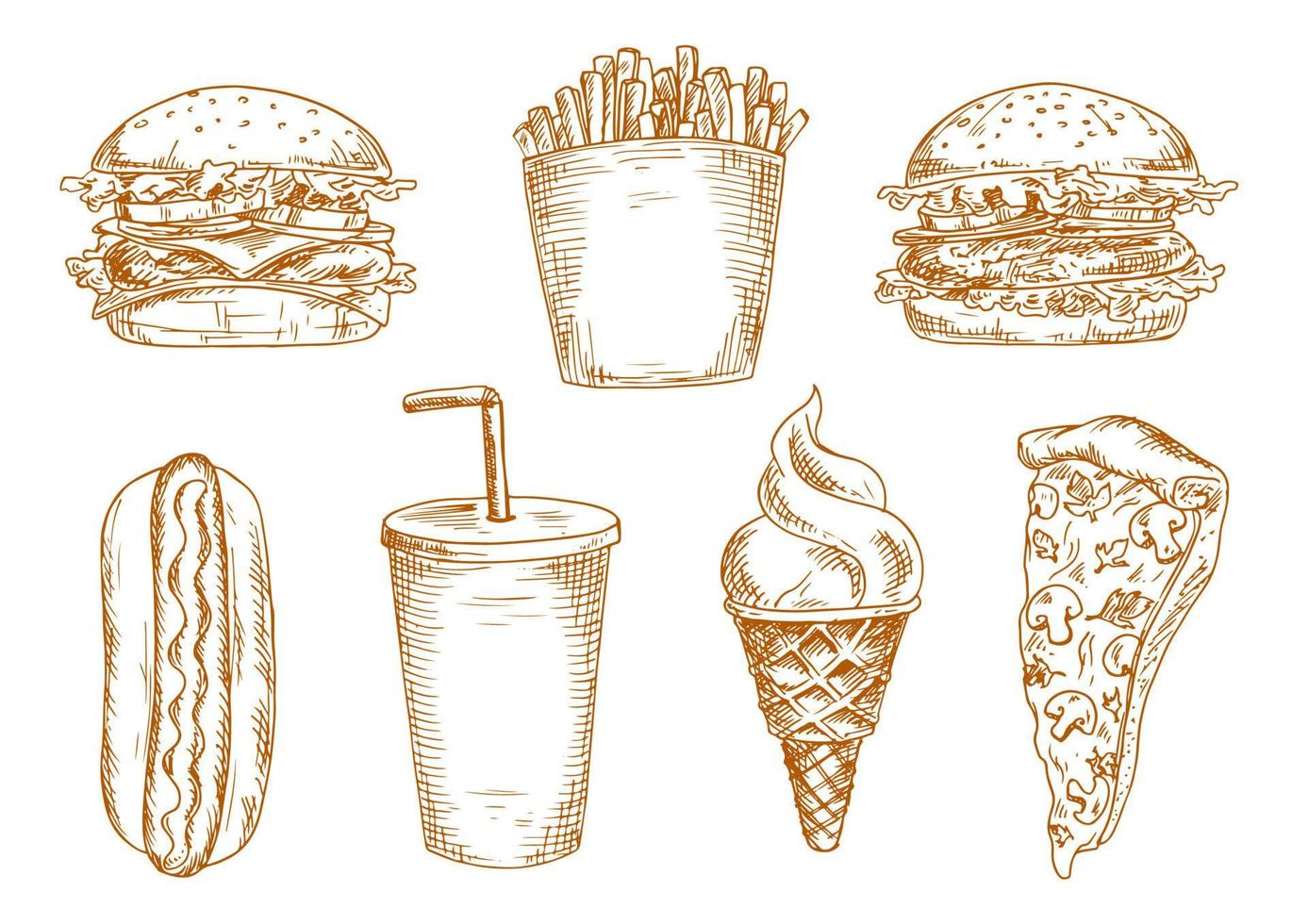 Sketches of fast food snacks vector