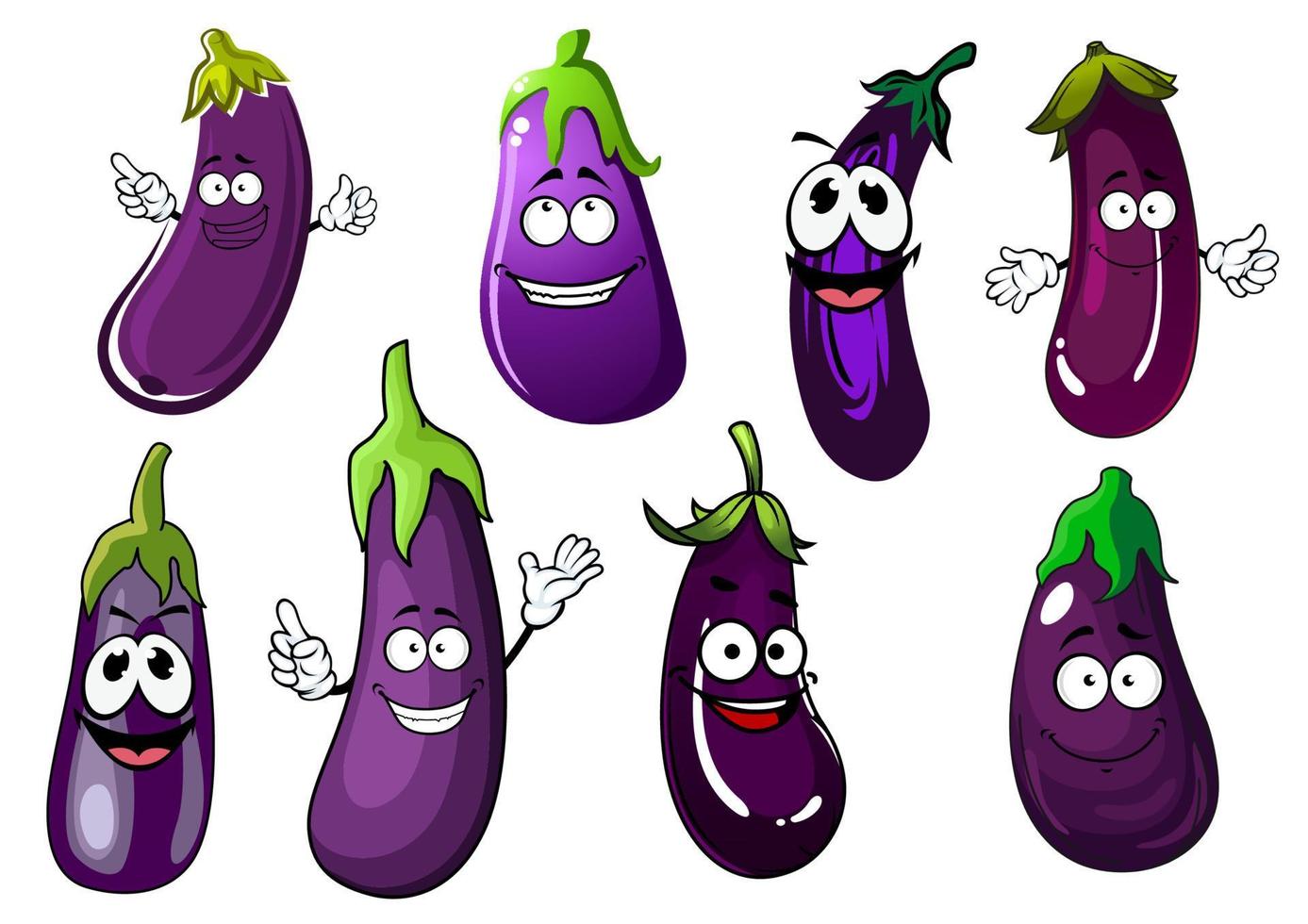 Cartoon violet eggplants or aubergines vegetables vector