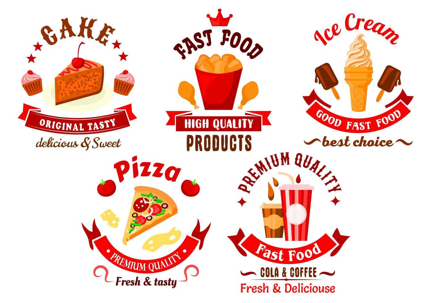 Cartoon retro fast food and pastry symbols vector