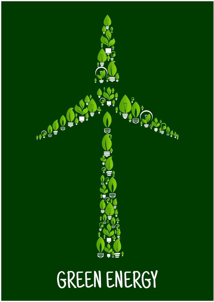 Green energy symbol with wind turbine silhouette vector