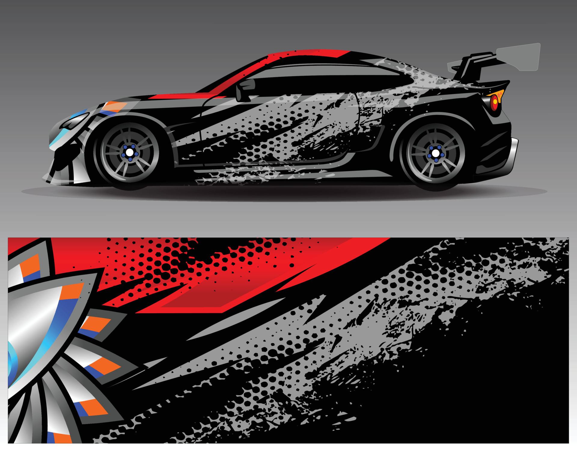 Car wrap design vector. Graphic abstract stripe racing background kit