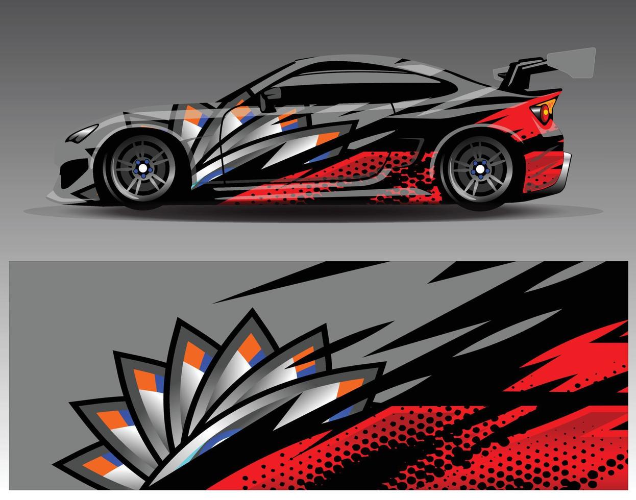 Car wrap design vector. Graphic abstract stripe racing background kit designs for wrap vehicle  race car  rally  adventure and livery vector