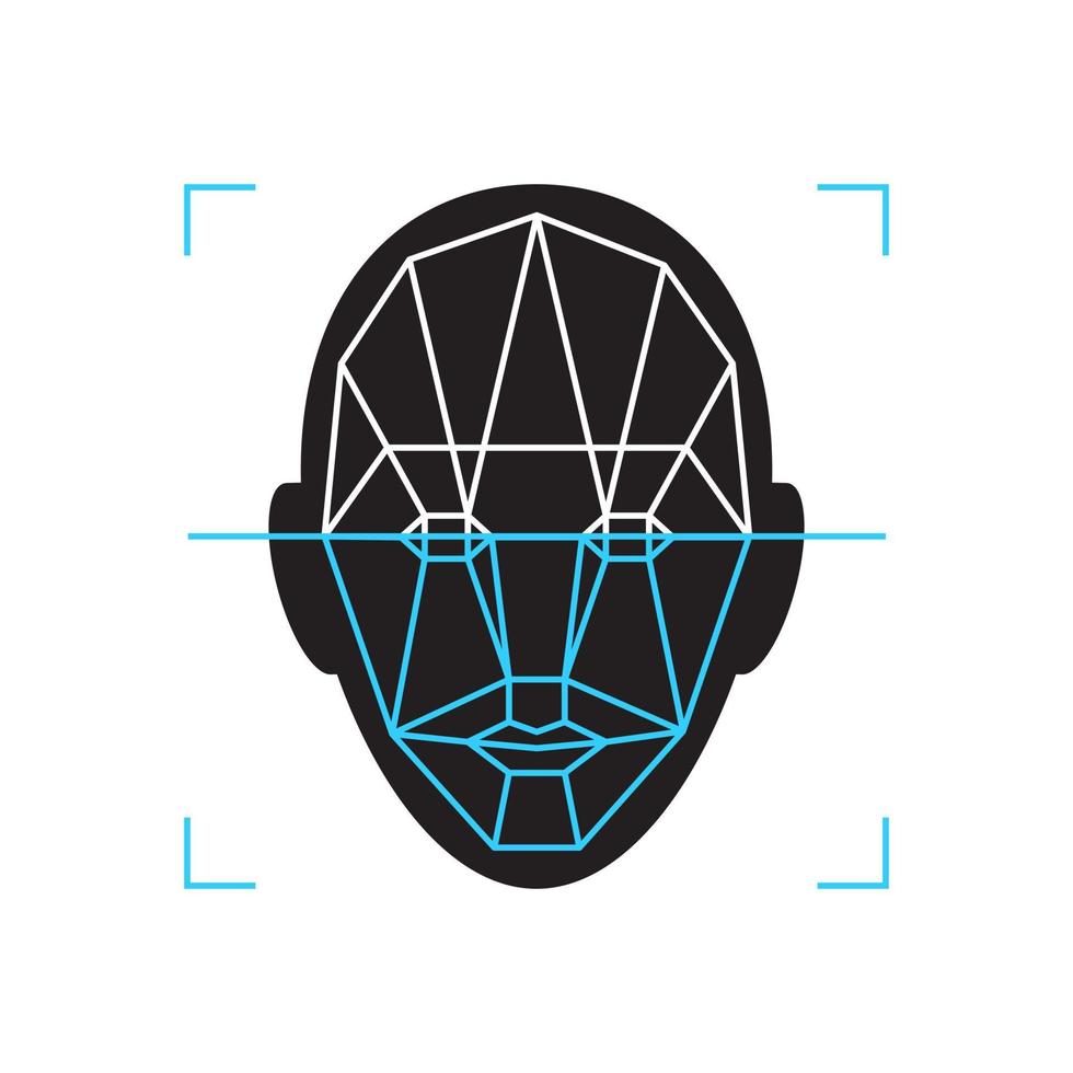 icono de reconocimiento signo de verificación biométrica de identidad de identificación facial. tecnología de autenticación teléfono móvil, teléfono inteligente, otros dispositivos. vector