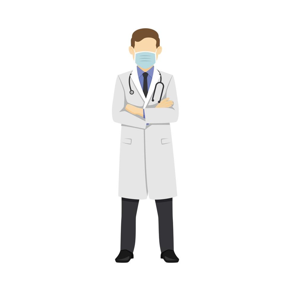 Doctor Standing with Arms Crossed Flat design Vector Illustration isolated on a white background.