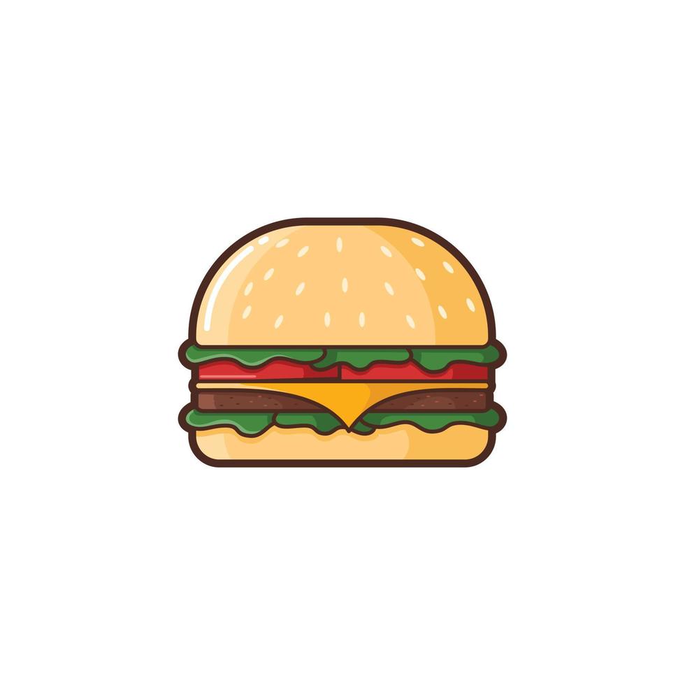 ilustración de la ilustración de dibujos animados de vector de hamburguesa aislada en un fondo blanco. Ilustración de vector de comida rápida