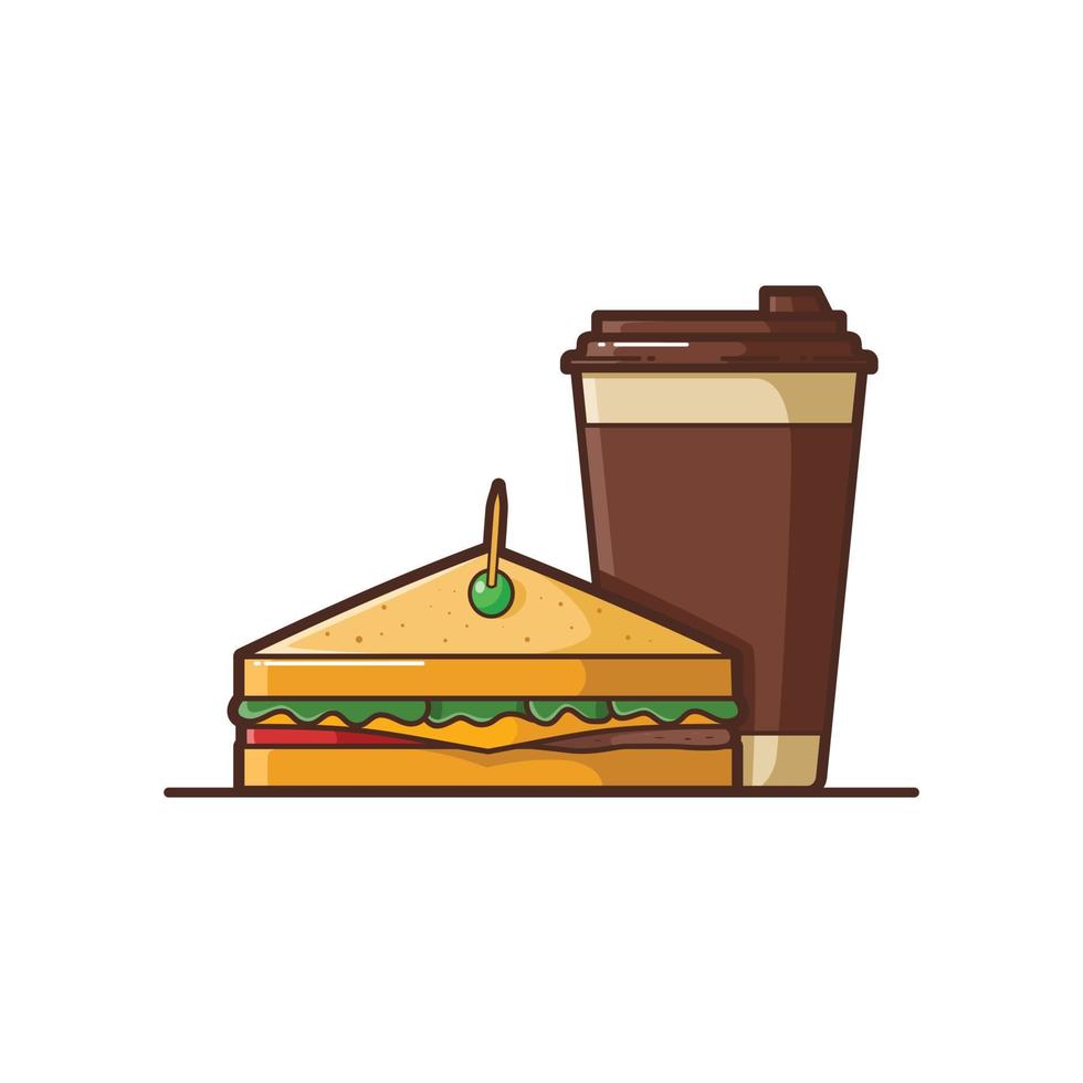 ilustración de sándwich y una taza de café - diseño de ilustración vectorial - logotipo de comida vector