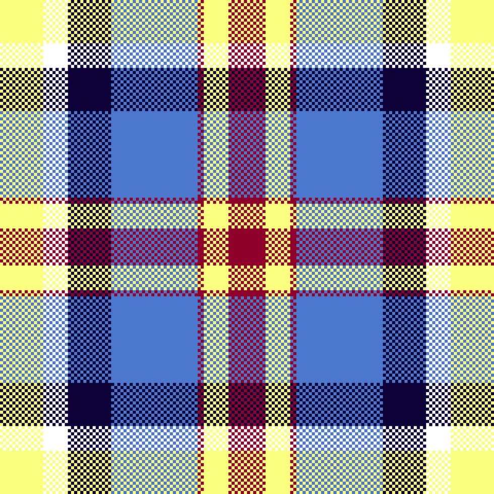 Pixel background vector design. Modern seamless pattern plaid. Square texture fabric. Tartan scottish textile. Beauty color madras ornament.