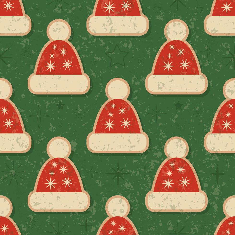 Groove retro Christmas pattern with Santa hats. Vector illustration