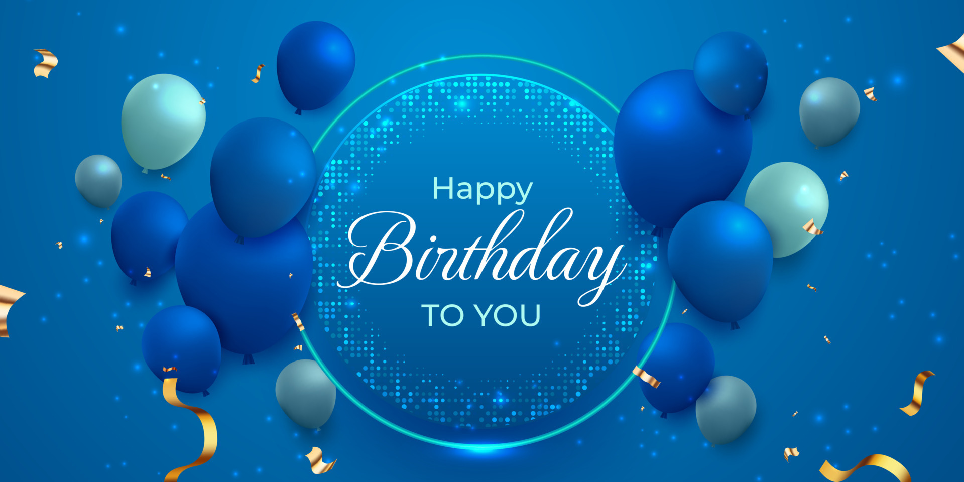 Happy Birthday background with blue 3d realistic floating glossy ...