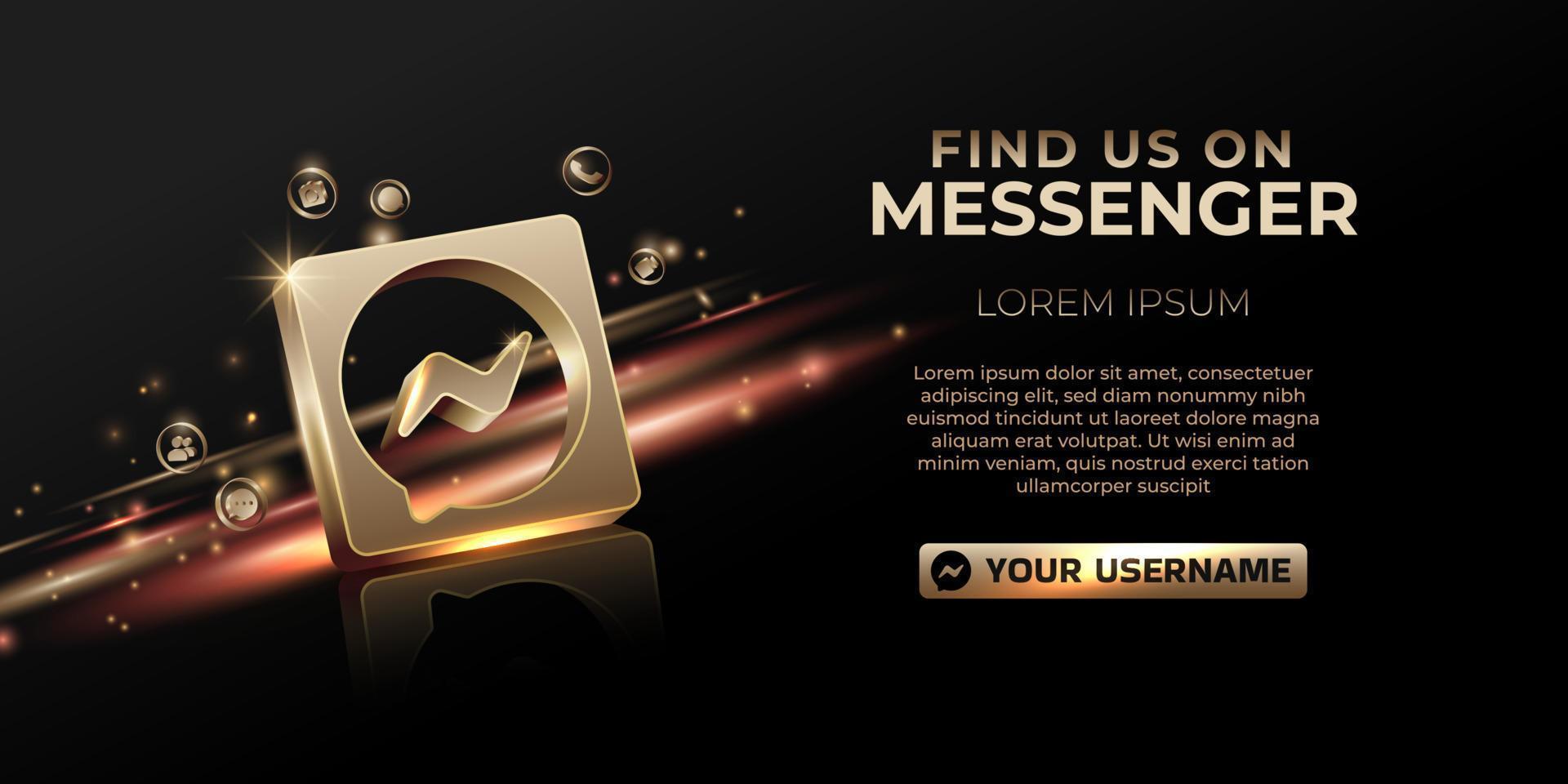 Messenger banner 3d gold icon for business page promotion and social media post vector