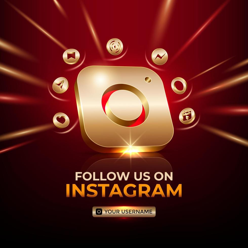 banner cuadrado de instagram icono de oro 3d para promoción de página de negocios publicación en redes sociales vector