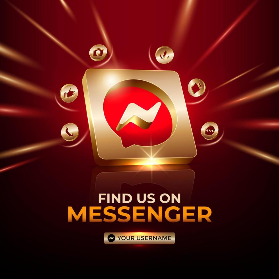 messenger banner cuadrado 3d icono de oro para promoción de página de negocios publicación en redes sociales vector