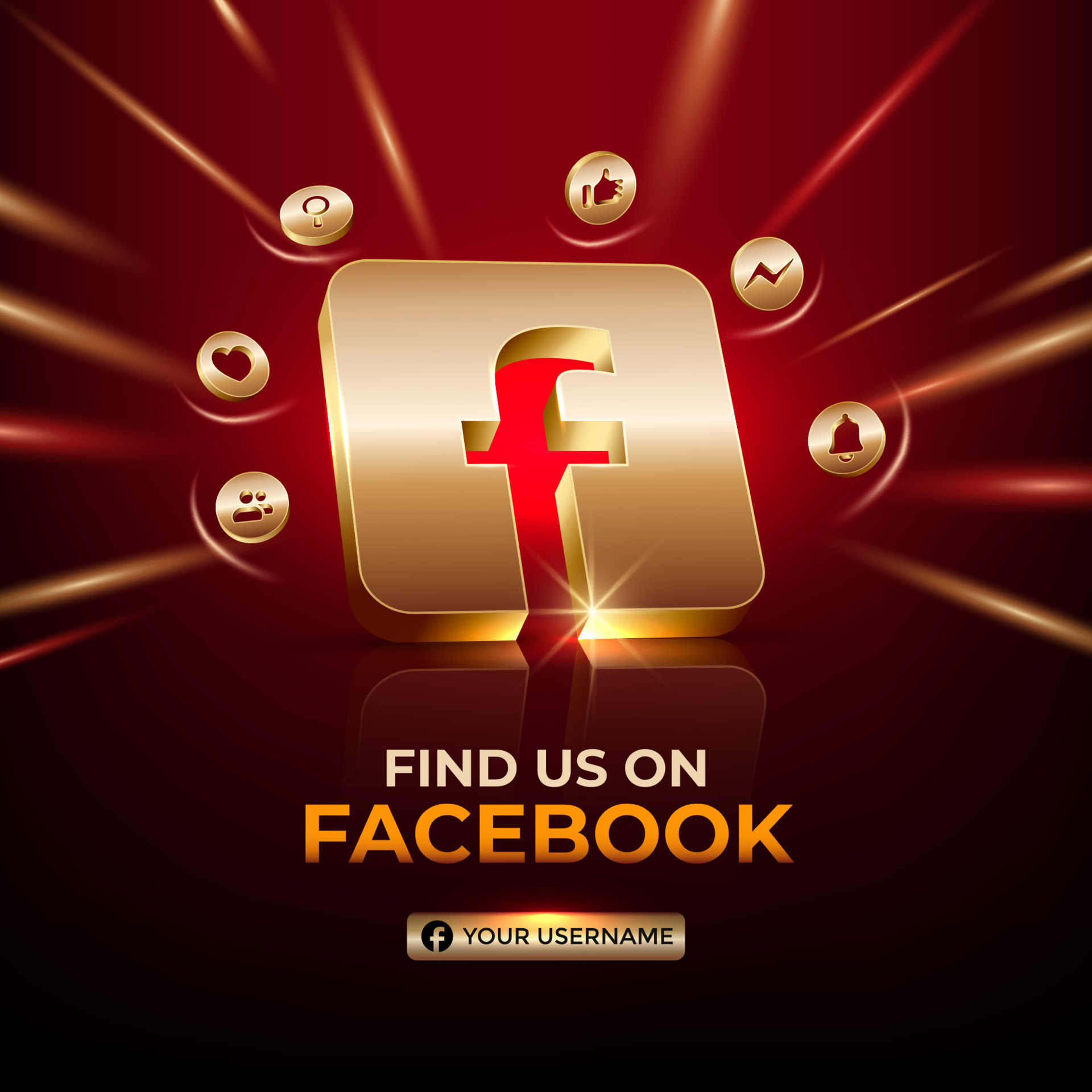 Facebook Square Banner 3d Gold Icon For Business Page Promotion And 