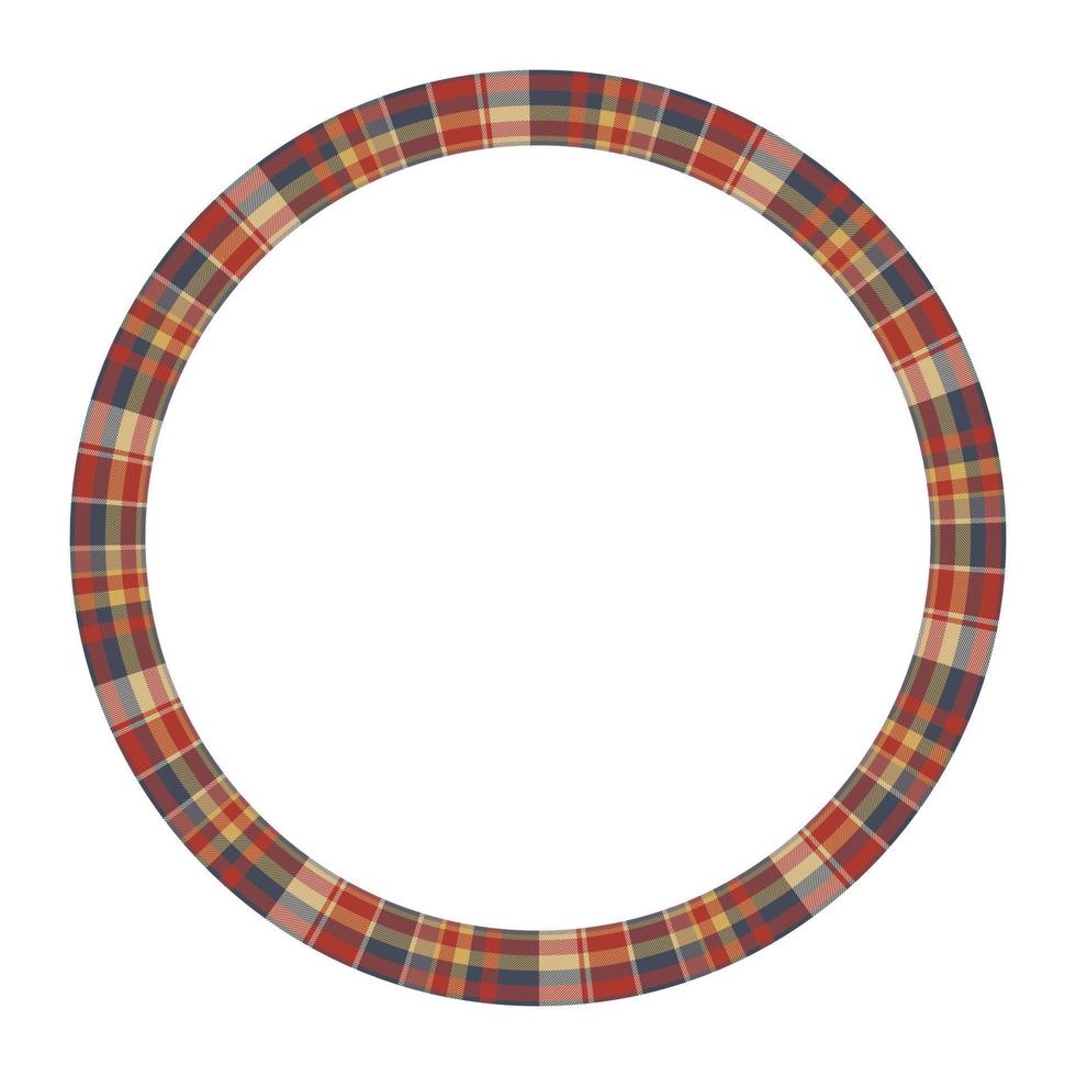 Round frame vector vintage pattern design template. Circle border designs plaid fabric texture. Scottish tartan background for collage art, gif card, handmade crafts.