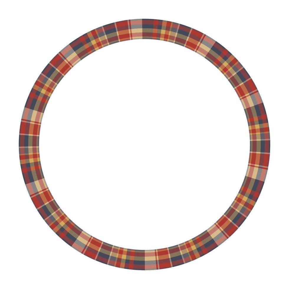 Round frame vector vintage pattern design template. Circle border designs plaid fabric texture. Scottish tartan background for collage art, gif card, handmade crafts.