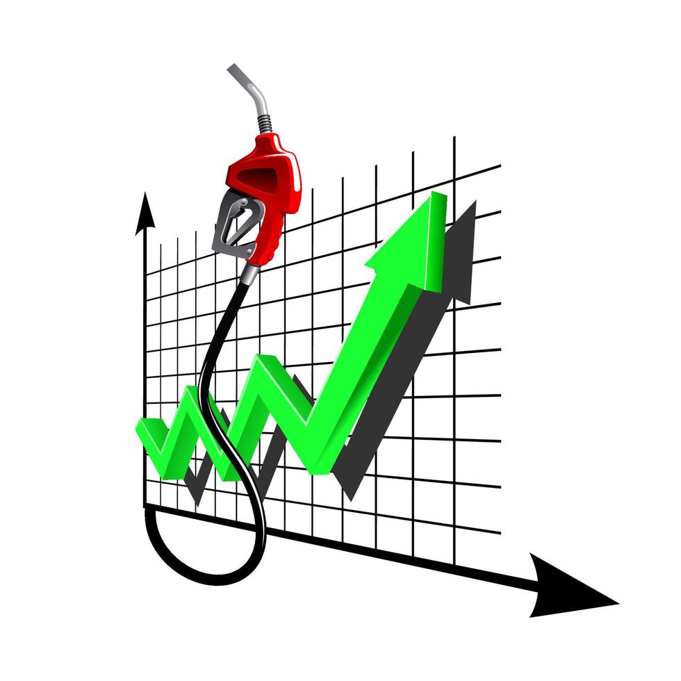 Chart of growth fuel prices with gas pump nozzle vector