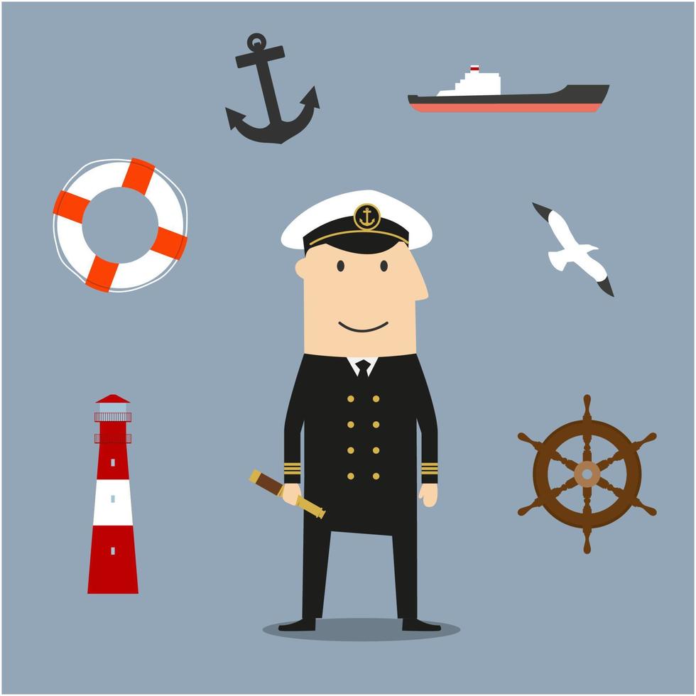 Captain profession and nautical icons vector