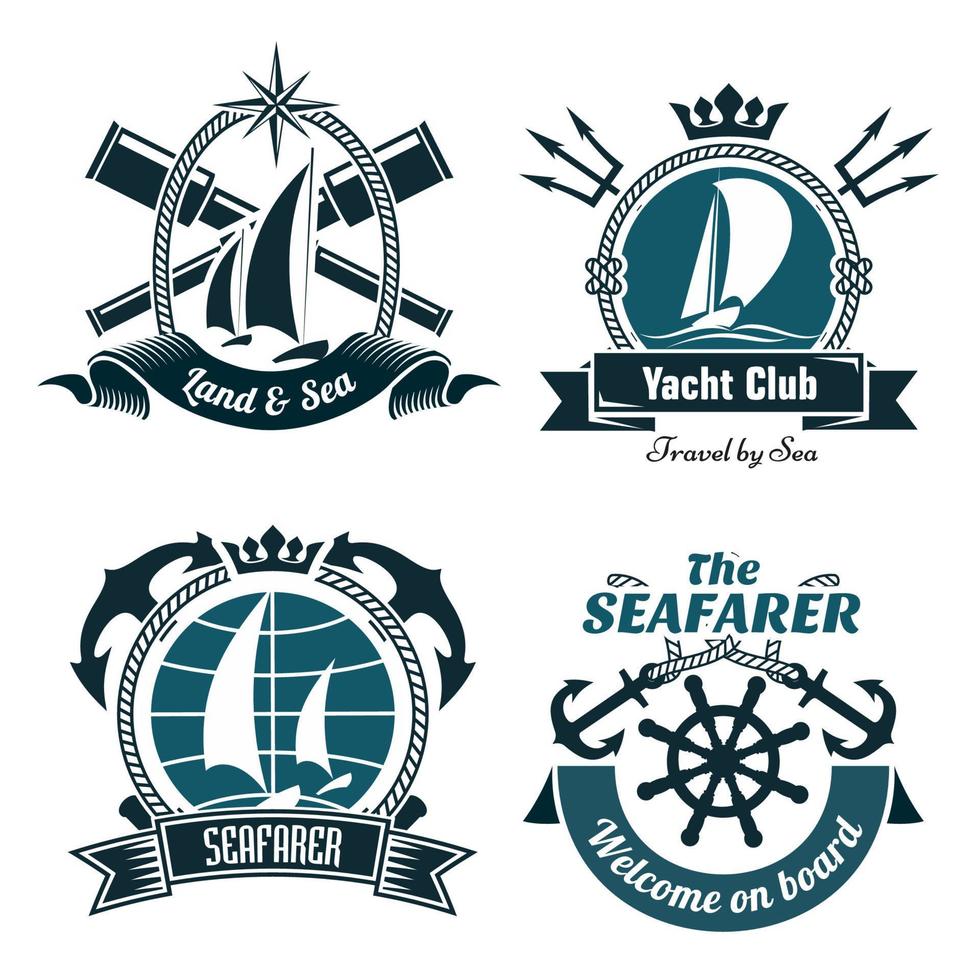 Retro marine and nautical symbols vector